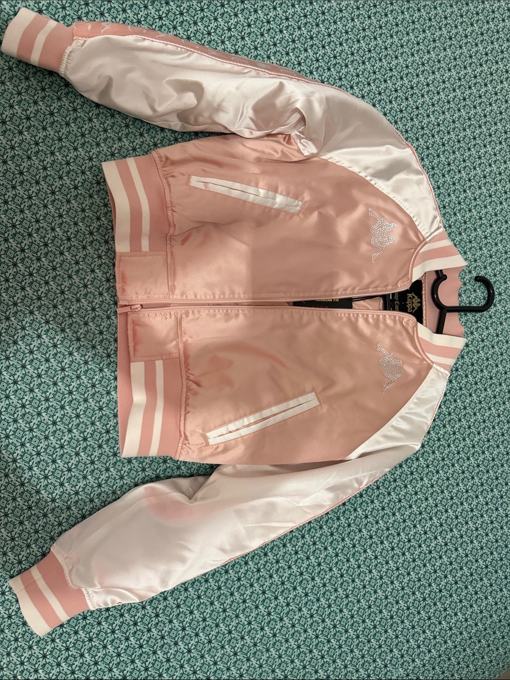 Limited Edition** Juicy Couture Pink Satin Bomber Jacket with Contrast Sleeves